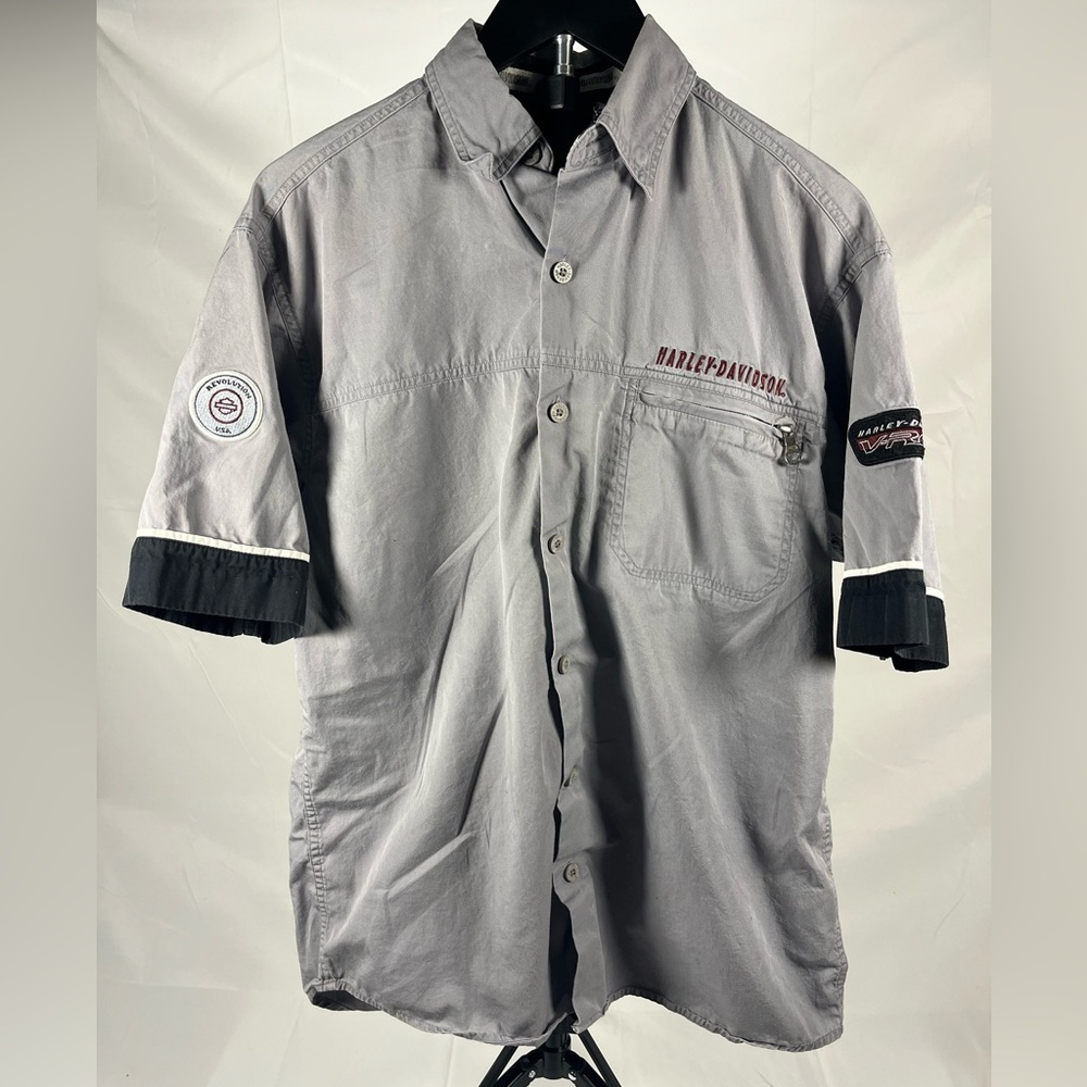Harley-Davidson Button Up Shirt Men’s Small Gray Short Sleeve Embroidered Logo